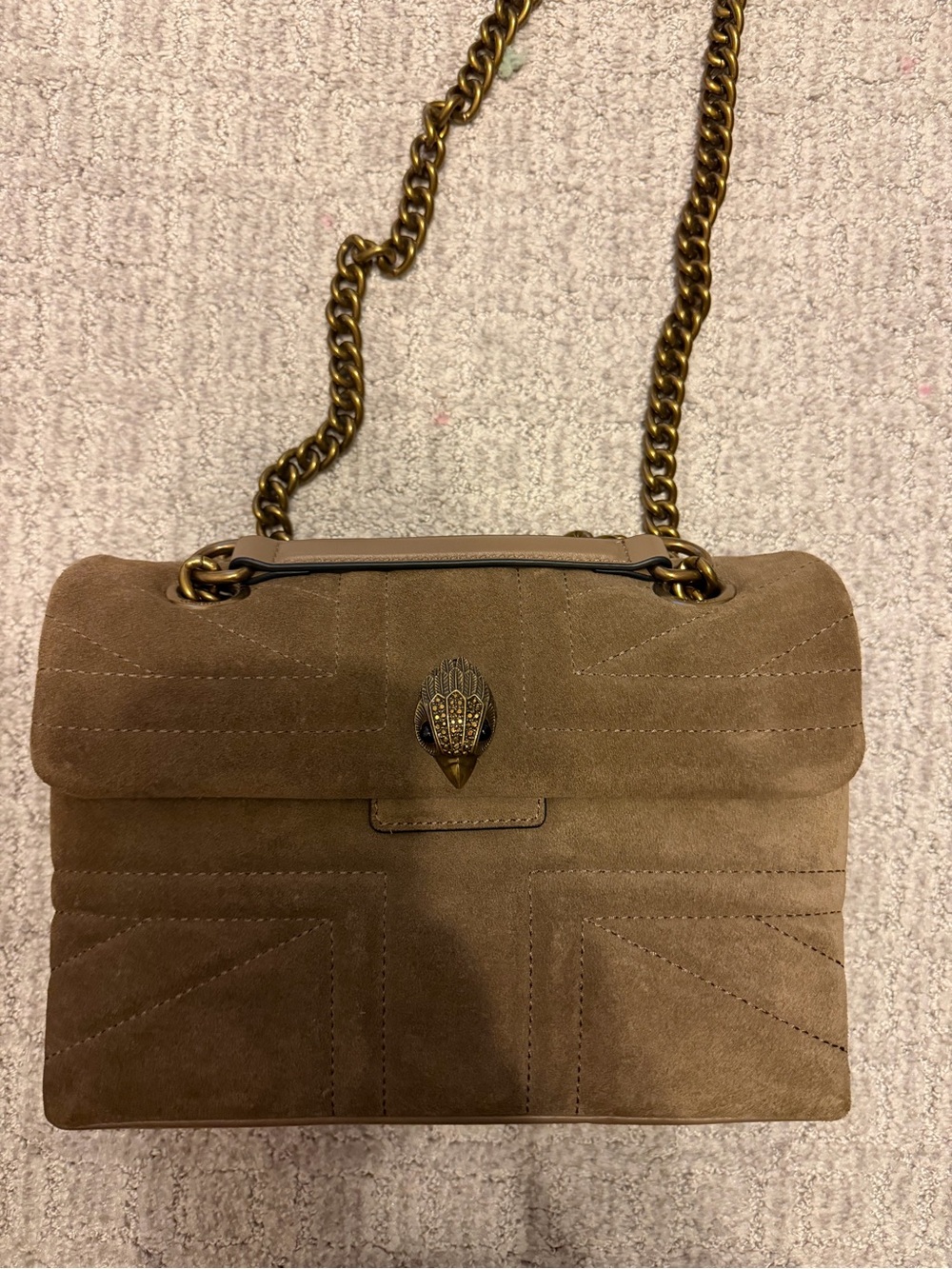 Kurt Geiger Taupe Suede Shoulder Bag with Chain Strap